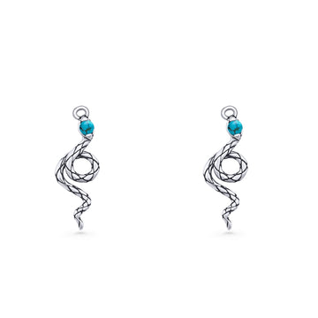 Round Turquoise Oxidized Snake Fishhook Earring 925 Sterling Silver Wholesale